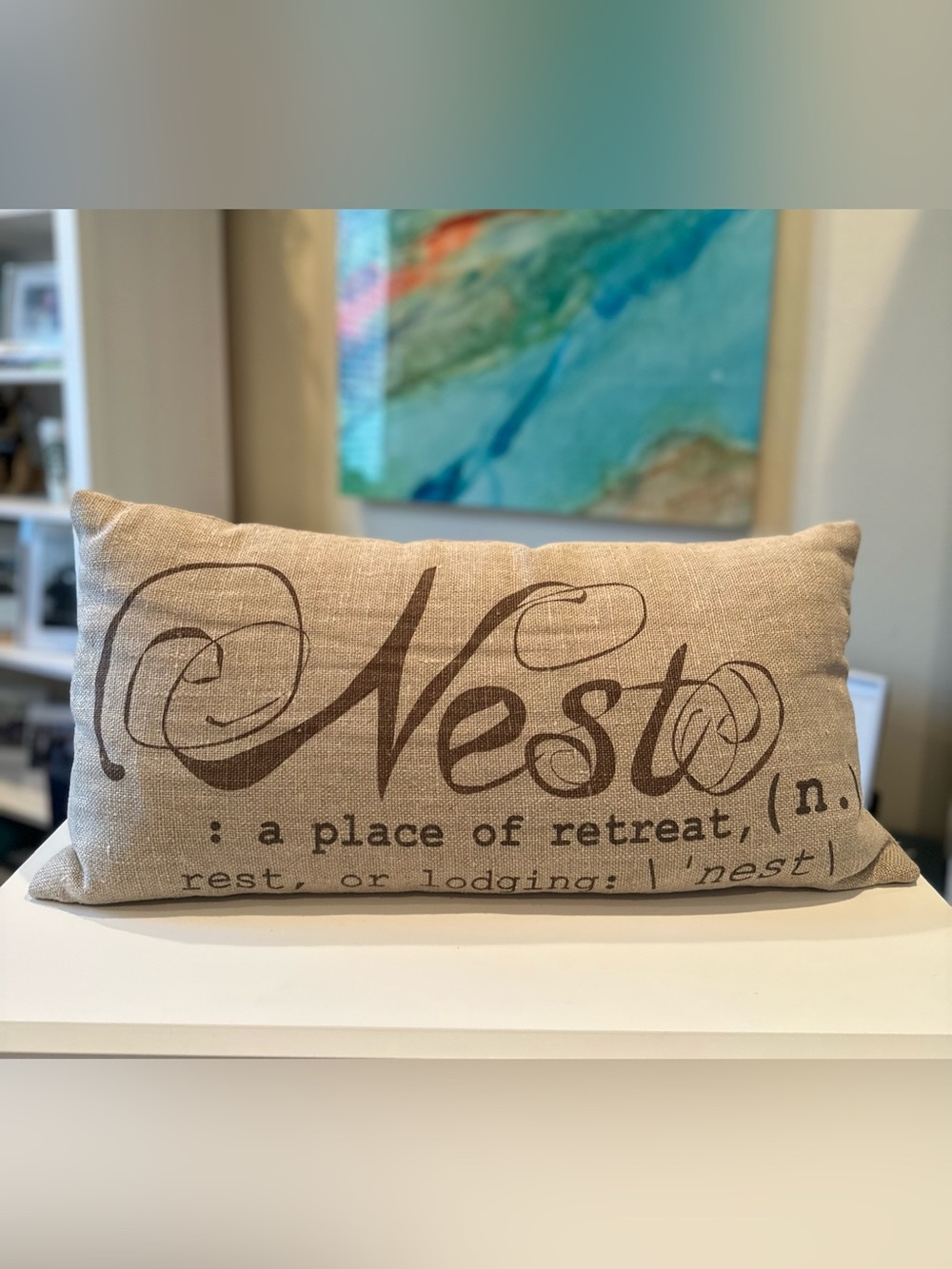 Pottery Barn Decorative 'Nest' Linen Accent Pillow in Natural Brown